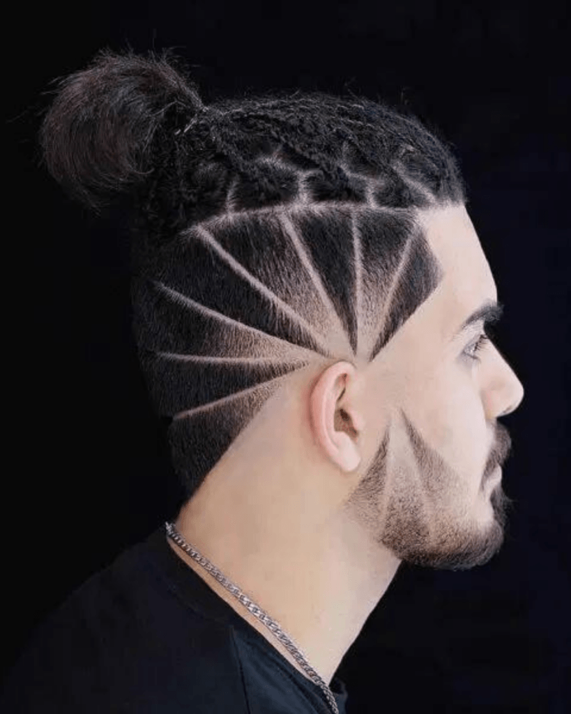 Slick Back with Geometric Patterns - slick back haircut with fade