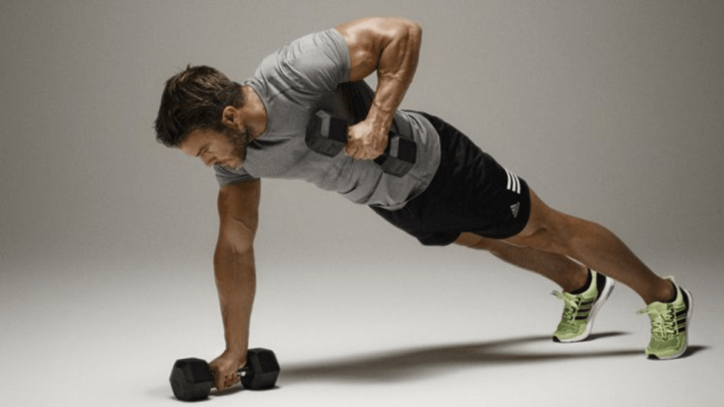Push-Ups with Dumbbell Rows - chest workout with dumbbells