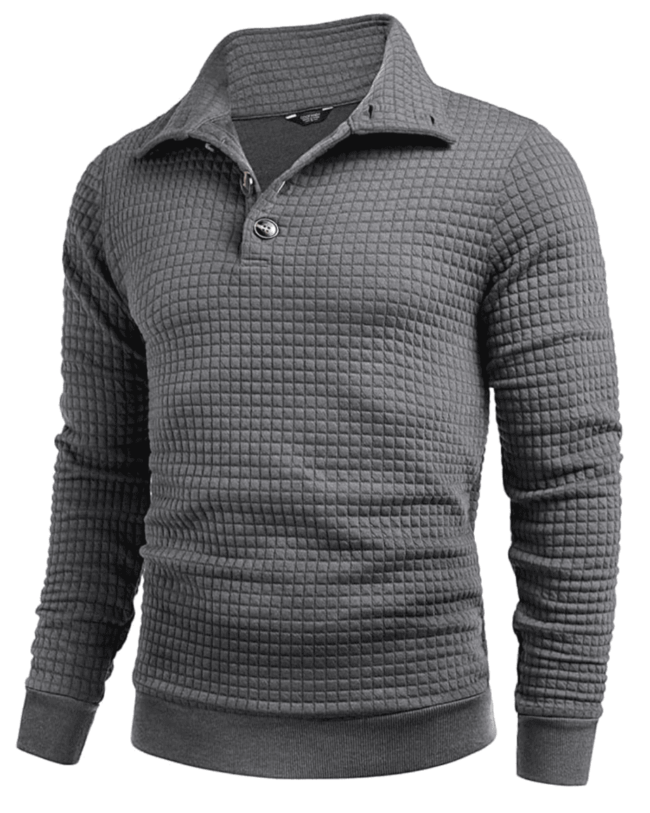 Men Quarter Collar Sweatshirt Pullover Long Sleeve Waffle Fashion Pullover