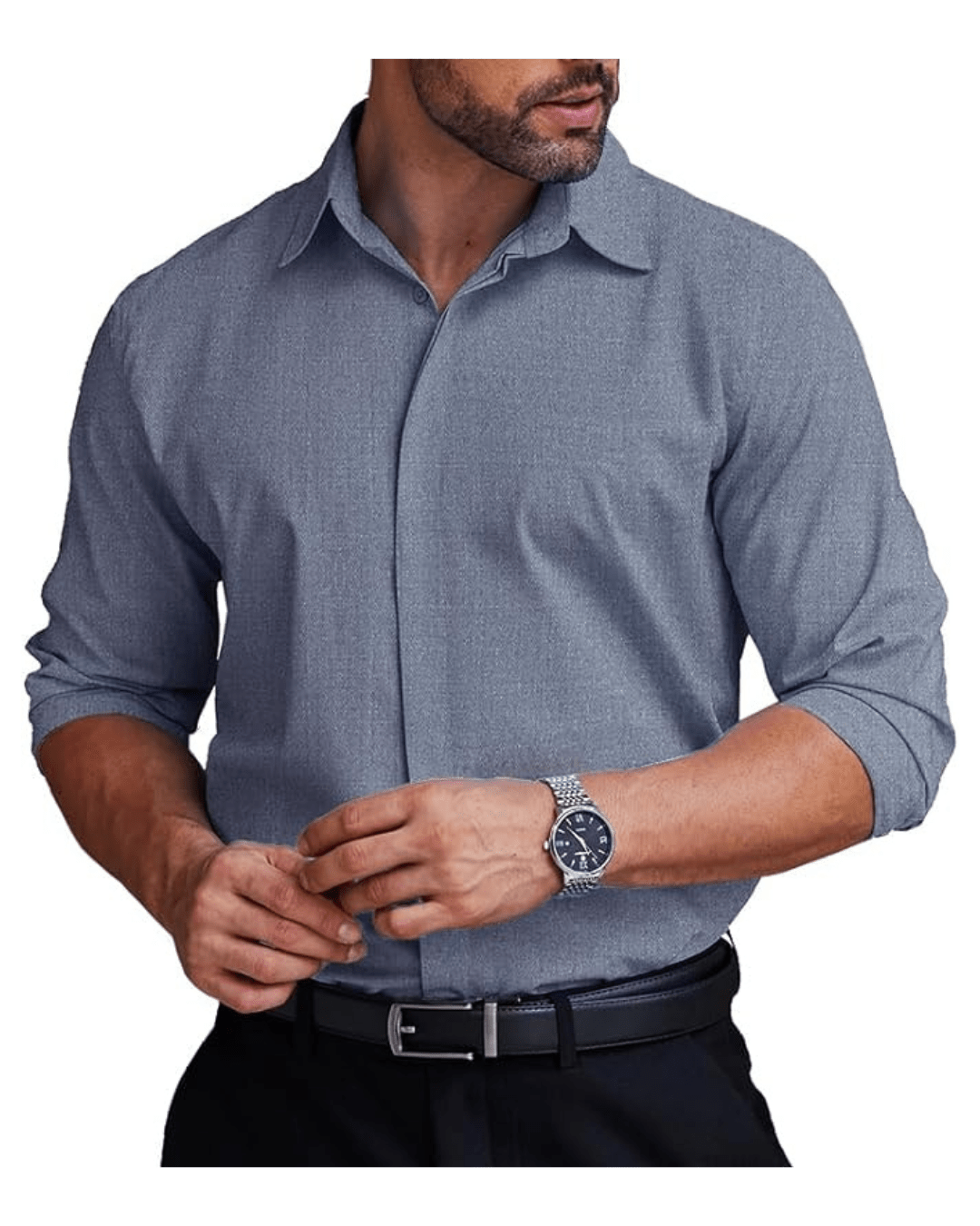 Men's Formal Dress Shirt Hidden Button Front Wrinkle Free Shirt Regular Fit Stretch Business Casual Shirts