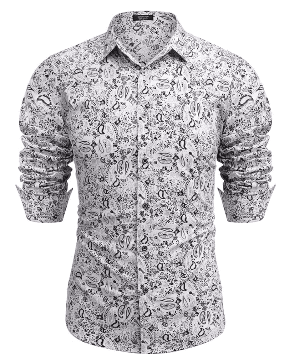 Men's Paisley Cotton Long Sleeve Shirt Floral Print Casual Retro Button Down Shirt