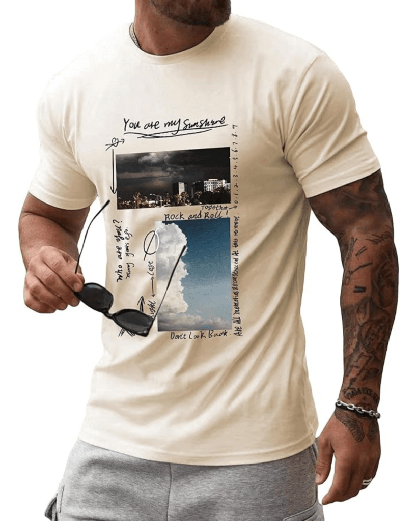 Men's Graphic Tees Figure Letter Print Short Sleeve T Shirt Summer Tee Tops