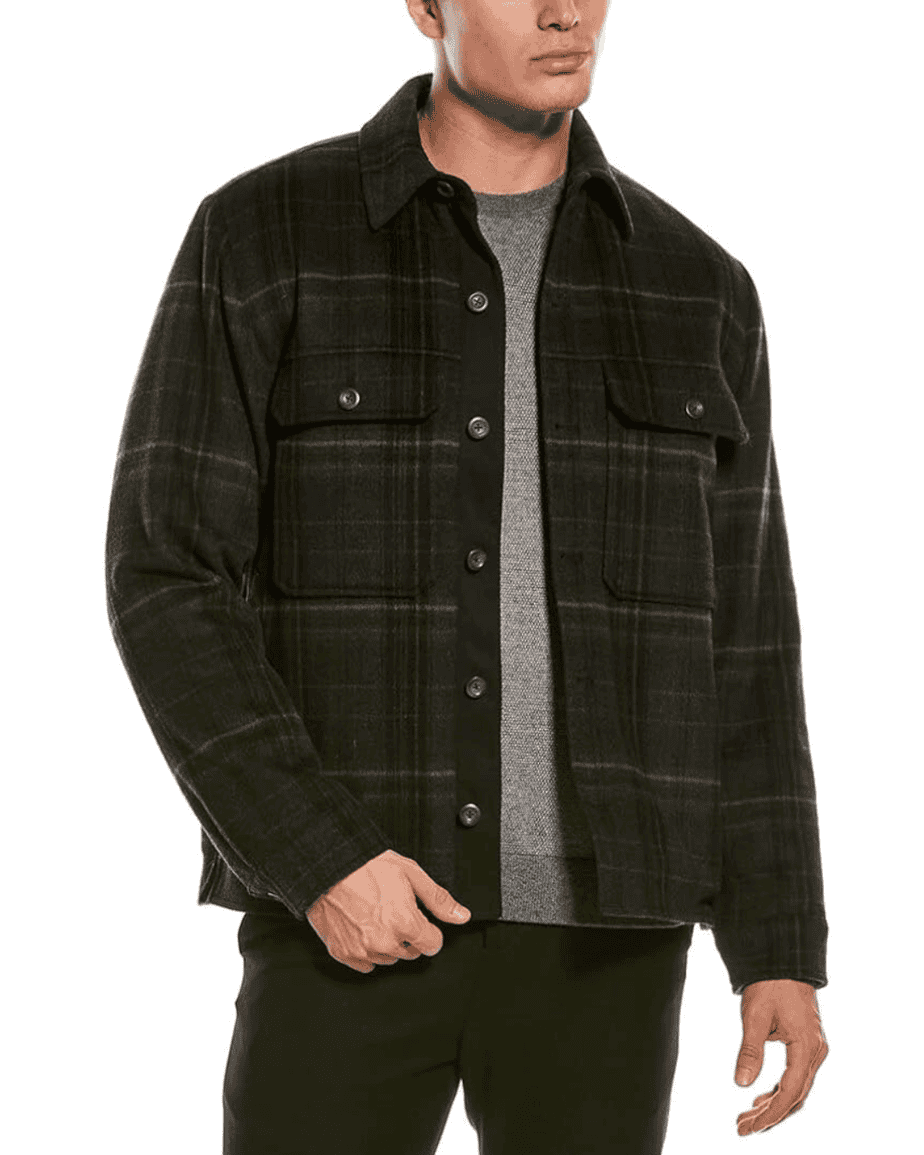 Vince Men's Sherpa Lined Utility Plaid Jacket