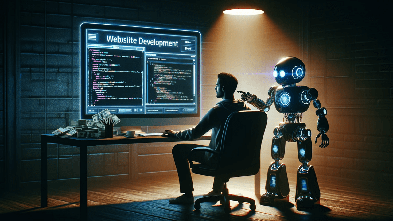 High-tech computer screen displaying seven secret AI websites, each with unique, advanced interfaces and analytics tools, illustrating the potential for earning $5,000 monthly in 2024, symbolizing the innovative and lucrative opportunities presented by AI in the digital economy.