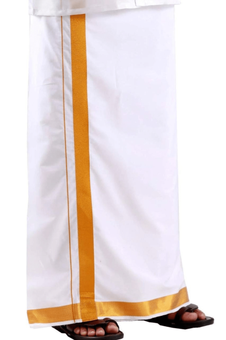 Men's Cotton Dhoti with Gold Color Border