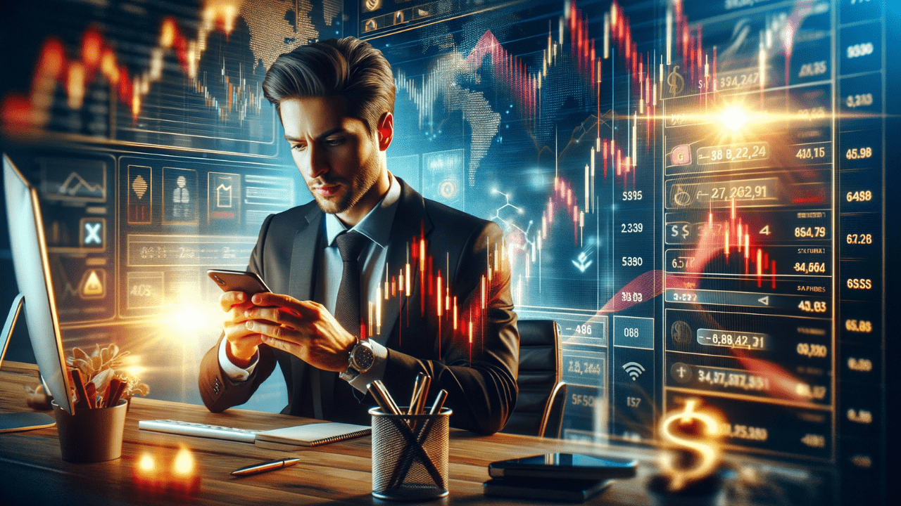 Enthusiastic individual using a smartphone to explore various income-generating apps in 2024, with the phone screen displaying a range of lucrative opportunities and a visible earnings tracker showing daily progress towards $100, symbolizing the power of earning money through mobile technology.