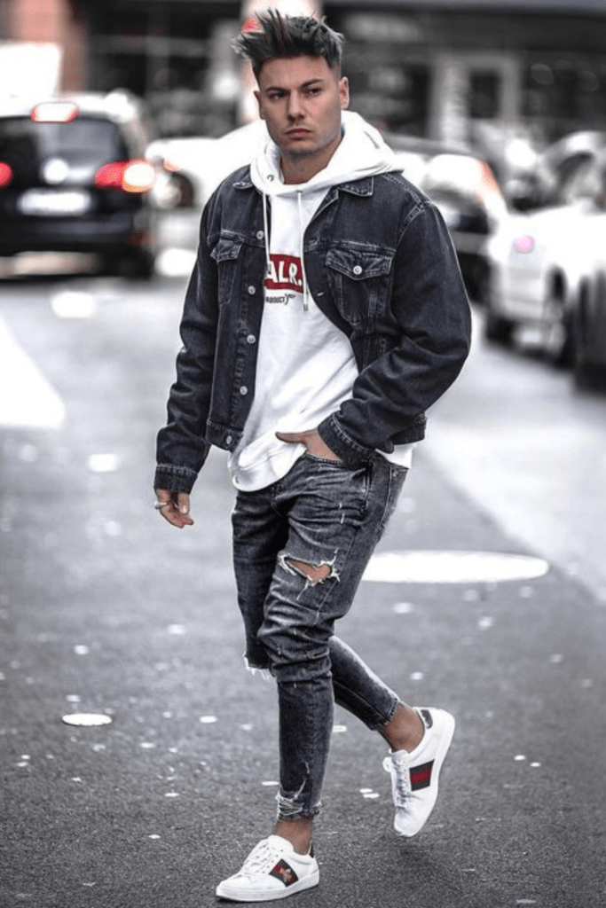 Retro Skate Style: grey jeans men outfit