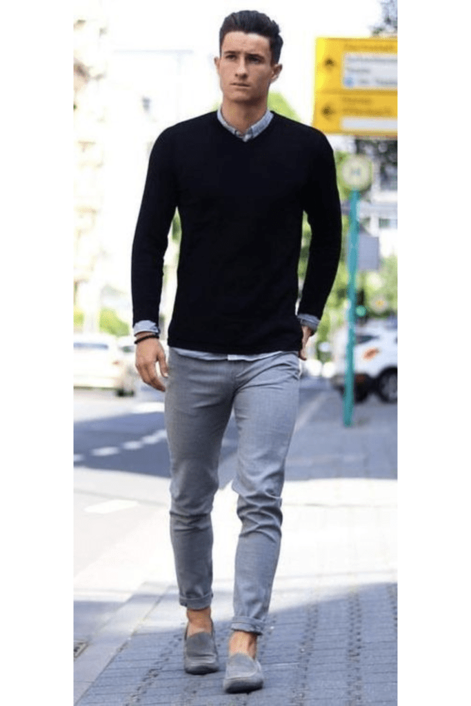 Preppy Perfection: grey jeans men outfit