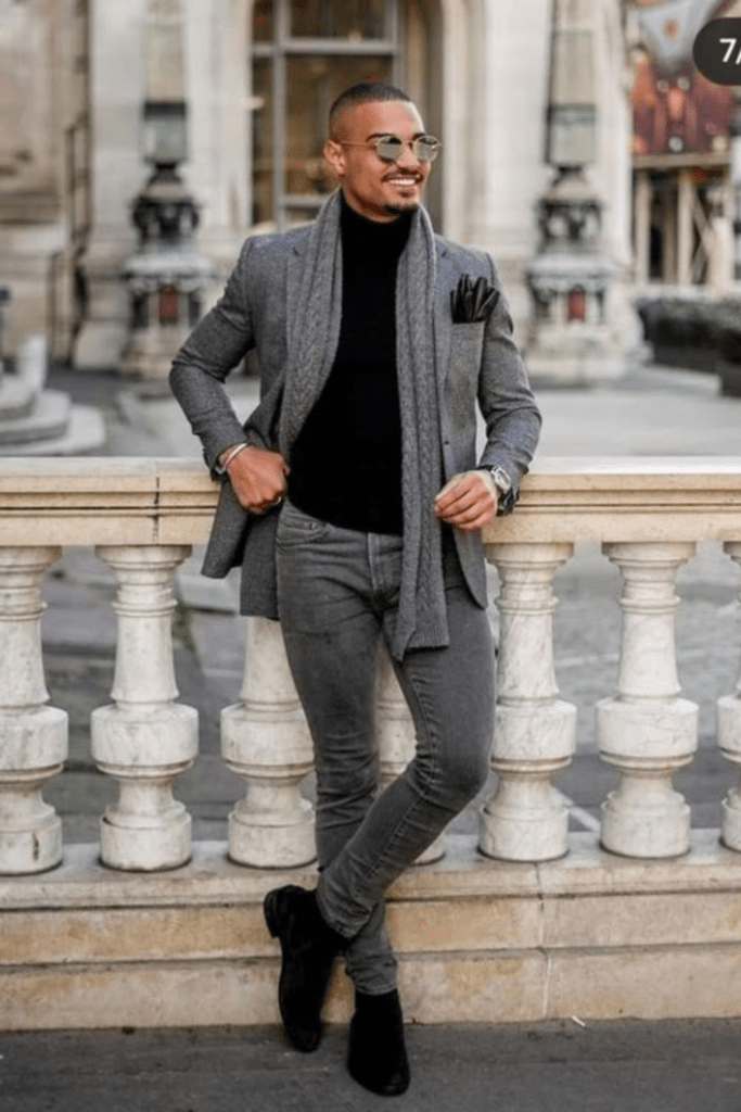 Sophisticated Gent: grey jeans men outfit