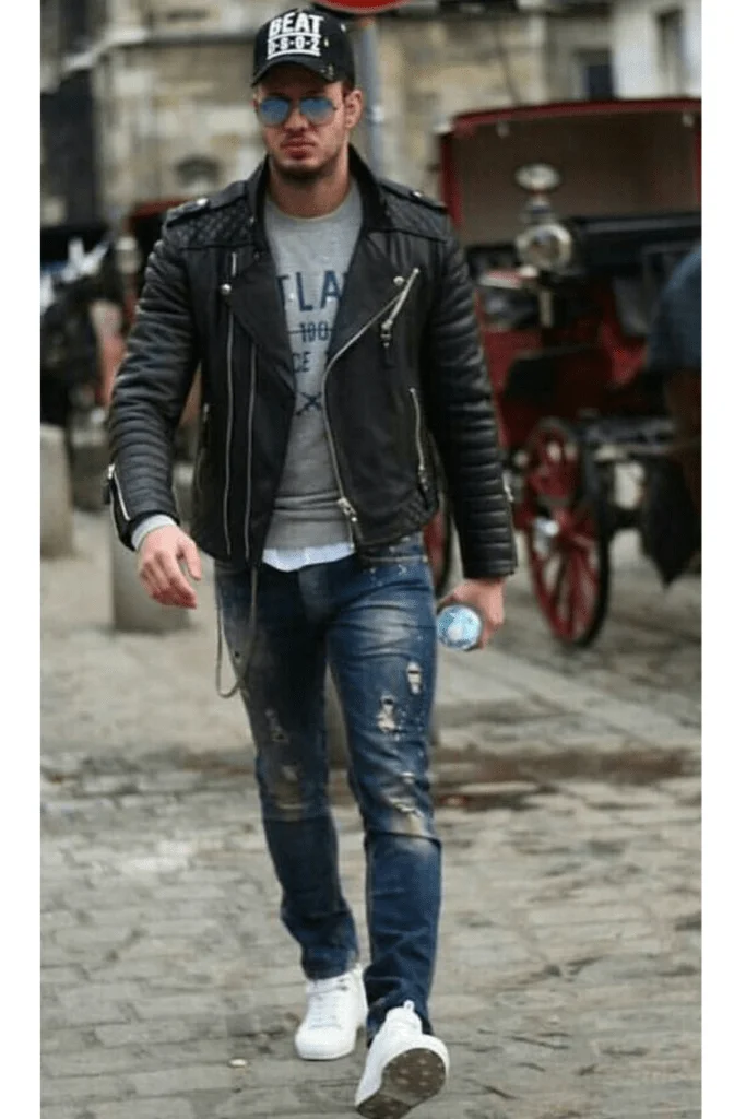 Edgy Sophistication: Pair your white sneakers with slim-fit jeans, a leather biker jacket, and a graphic tee for a look that's dripping with attitude.