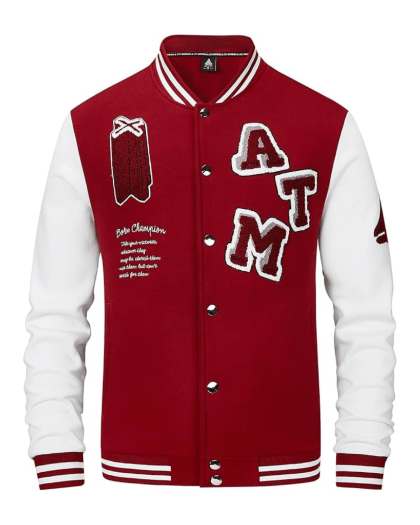 ANOTWENER Men's Varsity Jacket Vintage Baseball Button Jackets Long Sleeve with Letters Casual Coats for Men
