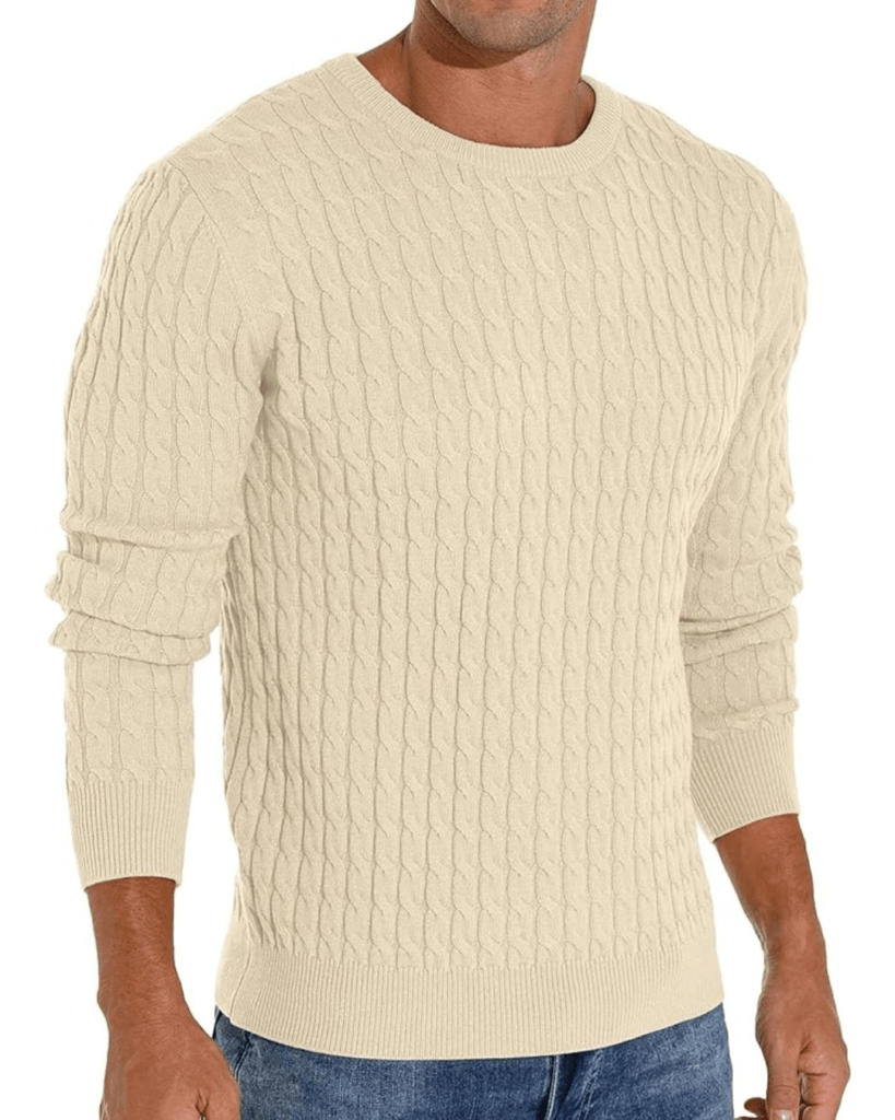Askdeer Men's Cable Knit Pullover Sweater Classic Crewneck Sweater Soft Casual Sweaters with Ribbing Edge