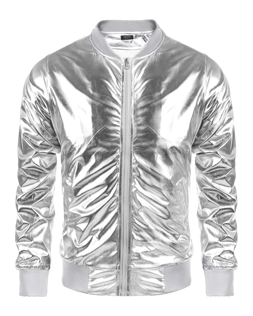 COOFANDY Men's Metallic Jacket 70s Disco Christmas Party Varsity Jacket Zip-up Baseball Bomber