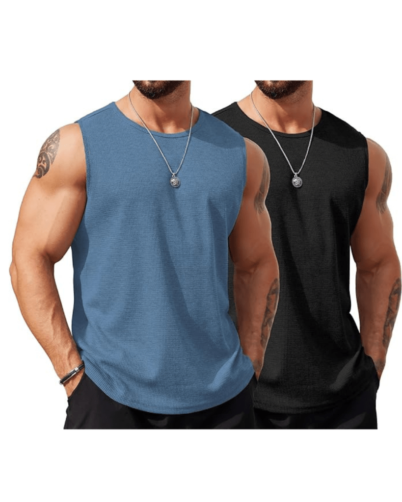 COOFANDY Men's Workout Tank Tops Sleeveless Gym Muscle Tee Shirts 2 Pack Casual Breathable Waffle Knit Tanks