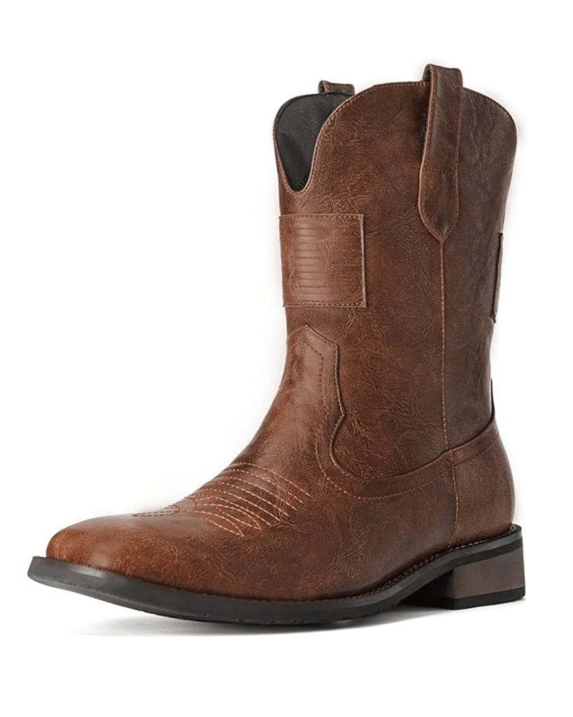 Cowboy Boots For Men - Mens Square Toe Western Boot With Flag, Faux Leather Booties, Botas Para Hombre Vaqueras Suitable For Concert, Daily, Wedding