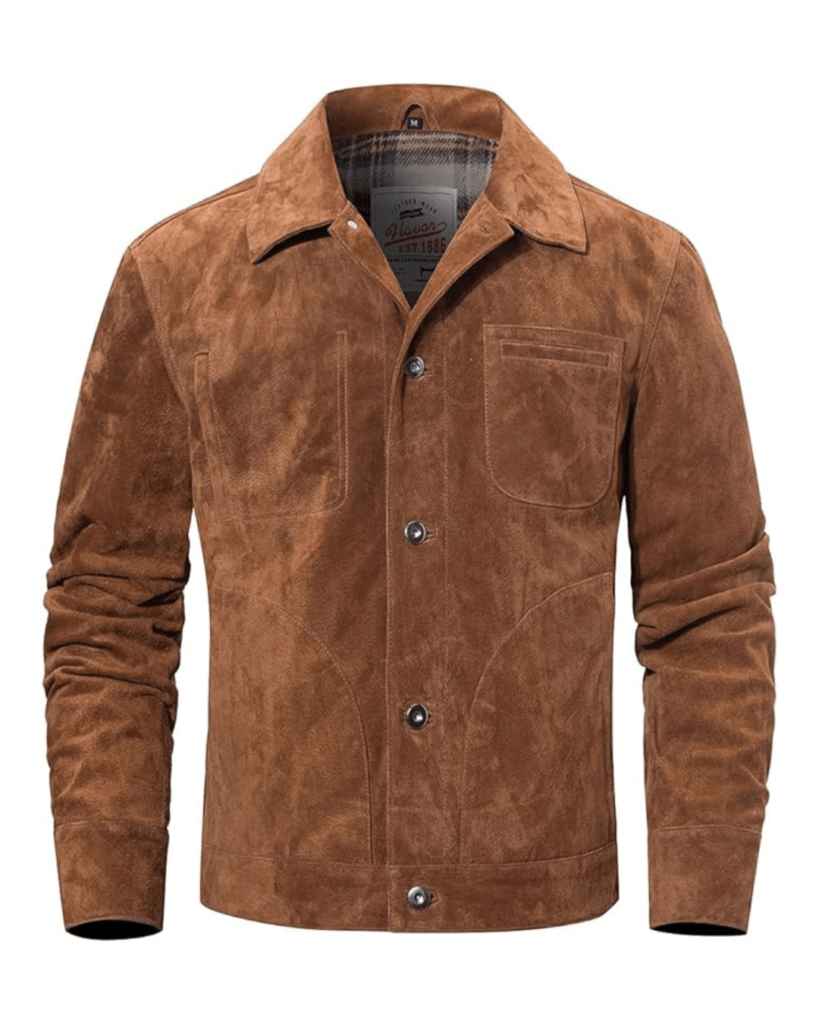 FLAVOR Men's Suede Leather Jacket Trucker Coat