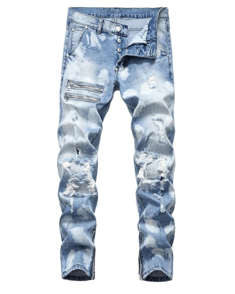 HENGAO Mens Fashion Slim Fit Skinny Destroyed Ripped Jeans