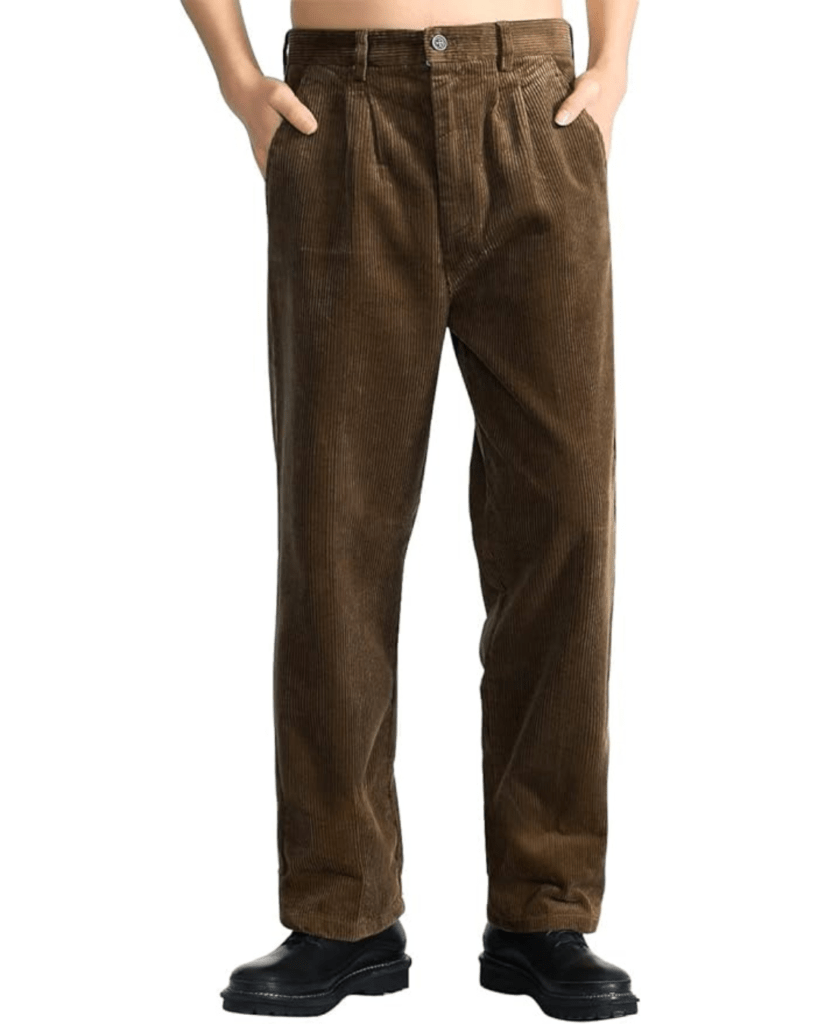 IDEALSANXUN Mens Corduroy Pants Casual Straight Leg Pleated Dress Pants