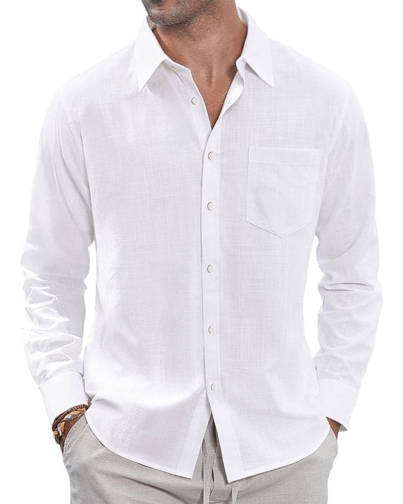 J.VER Men's Linen Shirts Casual Button Down Long Sleeve Shirt Solid Spread Collar Summer Beach Shirts with Pocket
