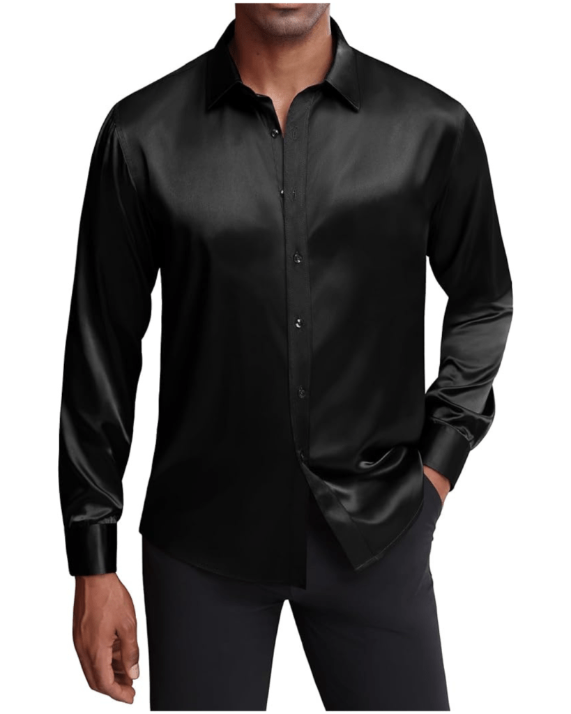 J.VER Men's Silk Satin Long Sleeve Dress Shirts Shiny Casual Button Down Shirt Luxury Party Prom Shirts