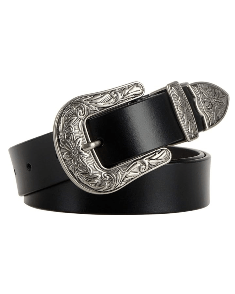JASGOOD Women Leather Belts Ladies Vintage Western Design Black Waist Belt for Pants Jeans Dresses