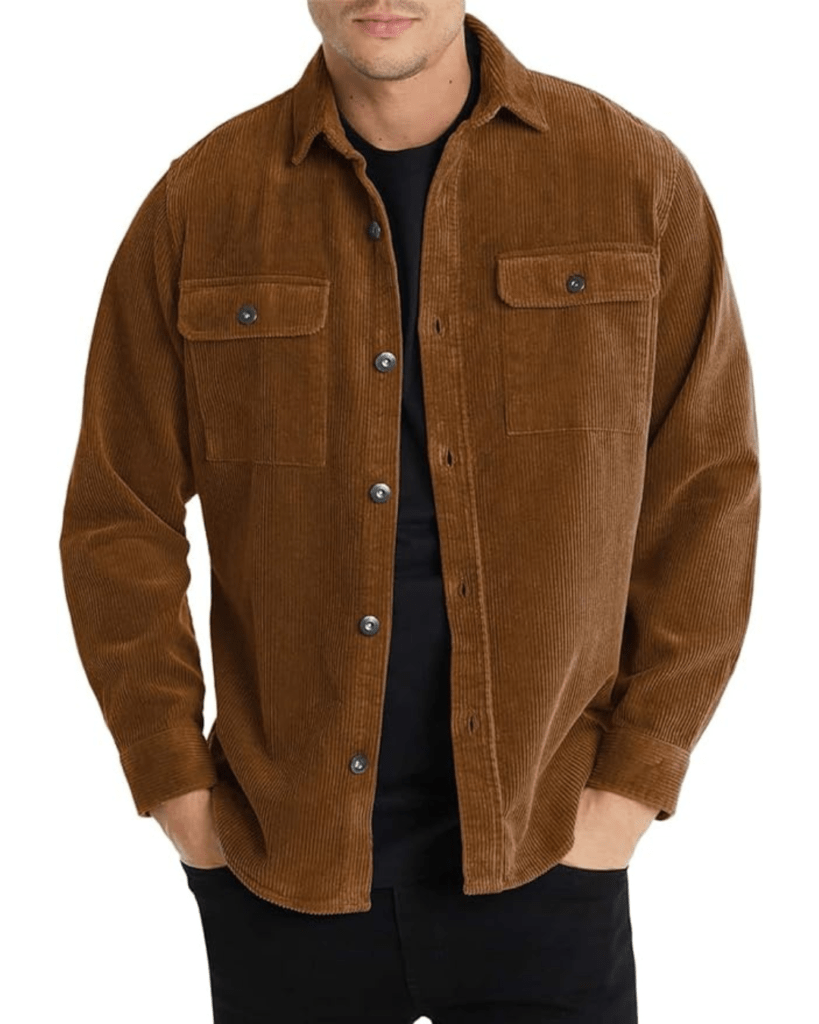 JMIERR Men's Corduroy Jacket Casual Button Down Shirts Long Sleeve Shacket Jackets Slim Fit Jacket with Flap Pockets