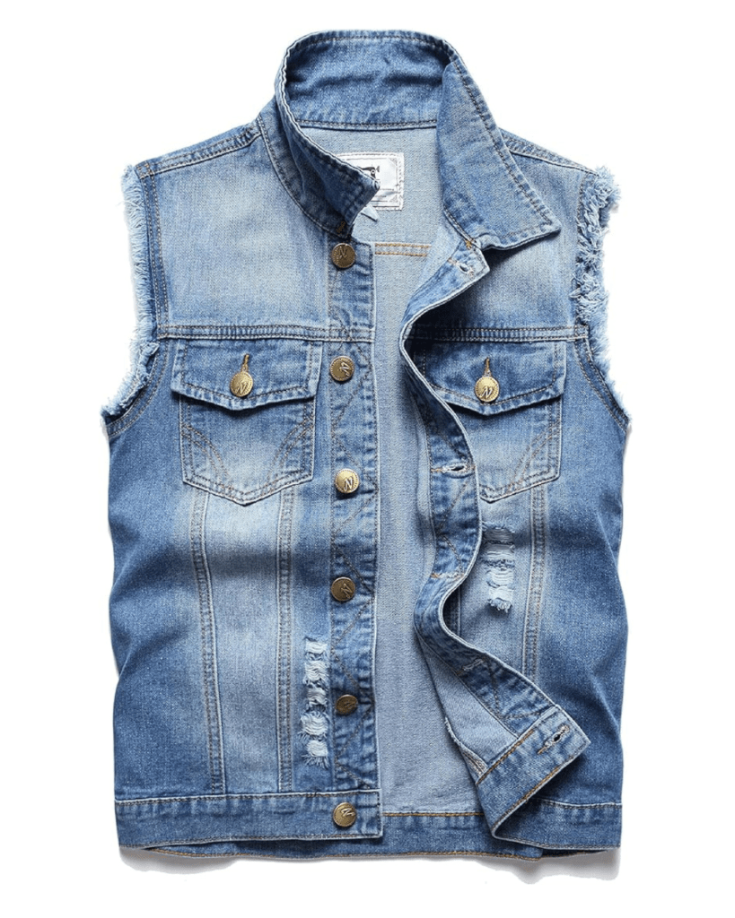 Men's Denim Vest,Sleeveless Jacket Slim Fit Vintage Casual Ripped Summer Jean Vest for Men