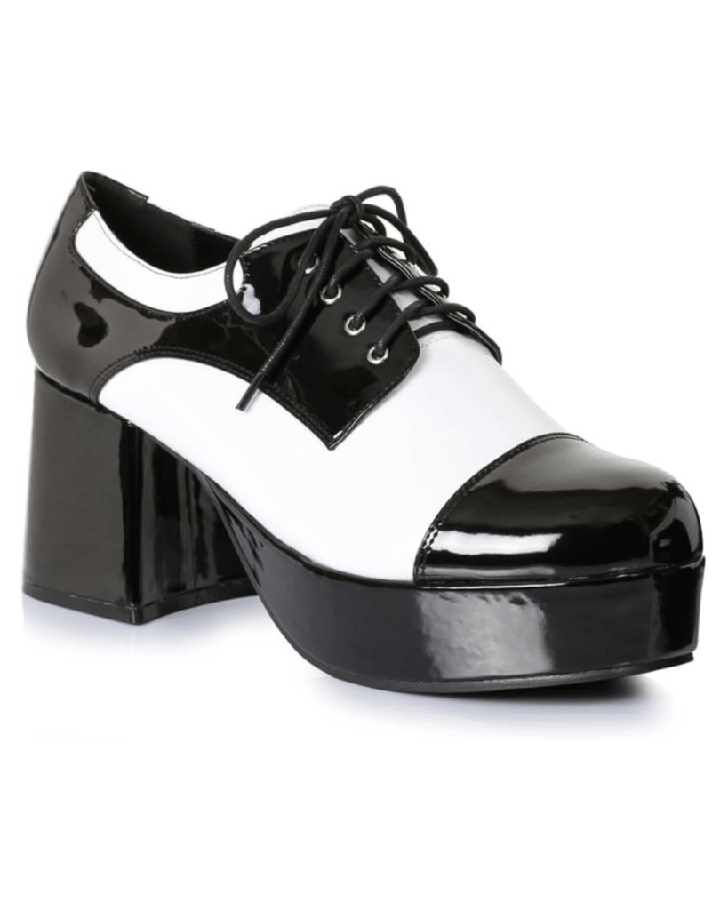 Mens Freddy 1970s Platform 3" Heel Black & White Shoes