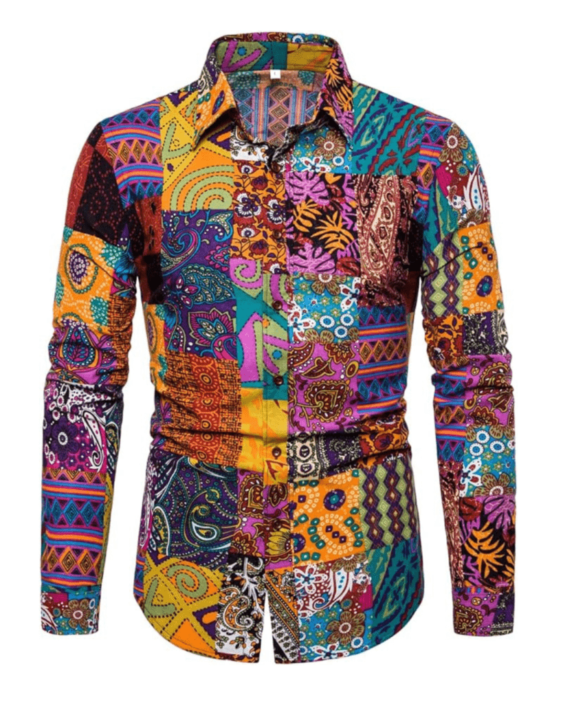 QZH.DUAO Mens 70s Disco Linen Shirts Casual Paisley Tops Floral Vintage Long Sleeve Shirt