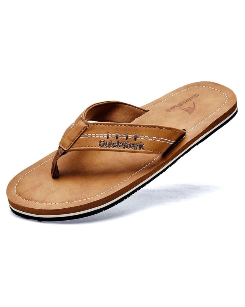 Quickshark Mens Flip Flops Leather Thong Sandals Arch Support Beach Slippers