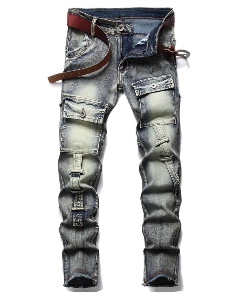 XIMXIMMTIAN Men's Biker Moto Washed Distressed Slim Fit Straight Jeans Denim…