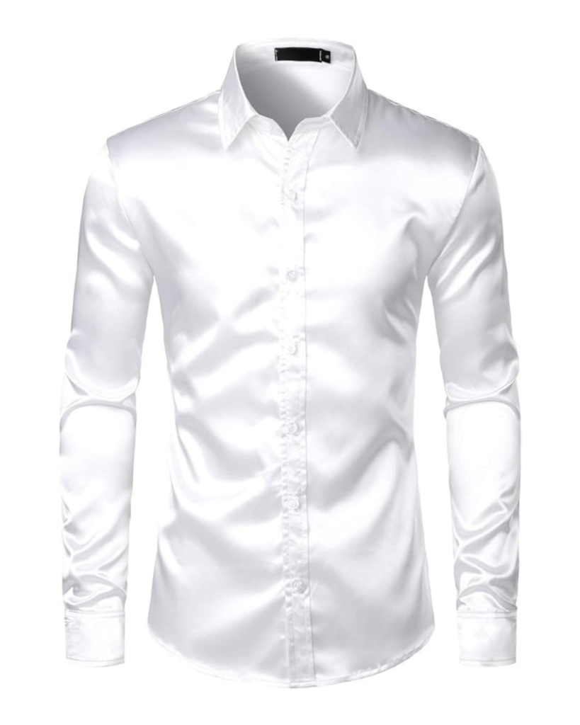 ZEROYAA Men's Luxury Shiny Silk Like Satin Button Up Dress Shirts