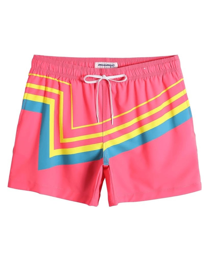maamgic Mens Boys 80s 90s Vintage 4 Way Stretch Swim Trunks with Mesh Lining Quick Dry Swim Suits Board Shorts