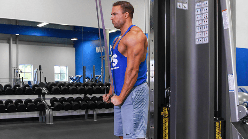Resistance Band Tricep Pushdown for tricep workouts