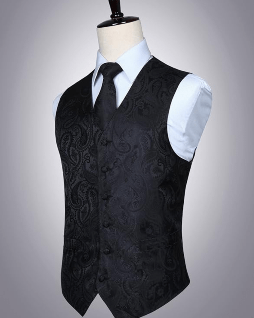 HISDERN Mens Vest Tie Set 3PC Formal Waistcoat Paisley Floral Jacquard Necktie Pocket Square Suit Vests Wedding Party