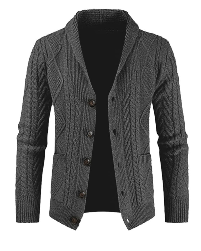 JMIERR Men's Casual Long Sleeve Shawl Collar Buttons Down Cable Knit Cardigan Sweater with Pockets