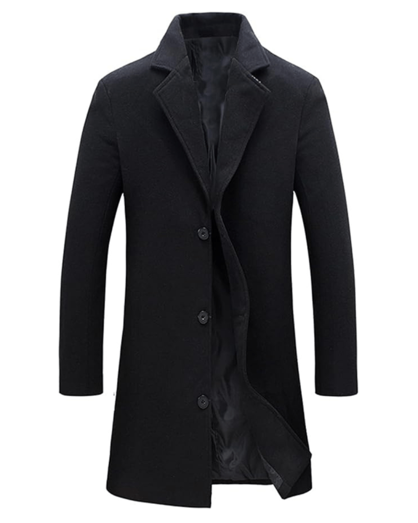 Springrain Men's Wool Blend Pea Coat Notched Collar Single Breasted Overcoat Warm Winter Trench Coat