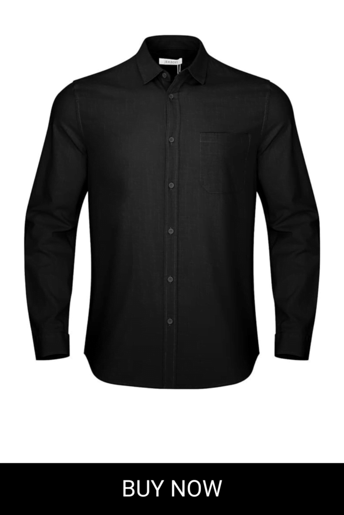 Button Down Linen Shirts for Men Casual Long Sleeve Regular Fit Cotton Beach Shirts with Pocket