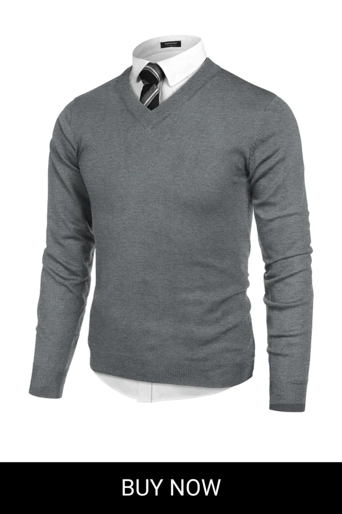 COOFANDY Mens V Neck Dress Sweater Long Sleeve Slim Fit Fashion Pullover Sweater