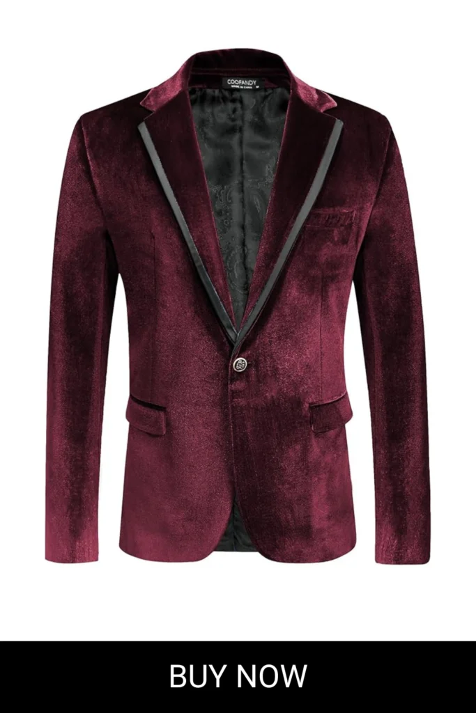 COOFANDY Men's Velvet Blazer Notched Lapel One Button Velour Tuxedo Jacket for Prom Wedding Party Dinner