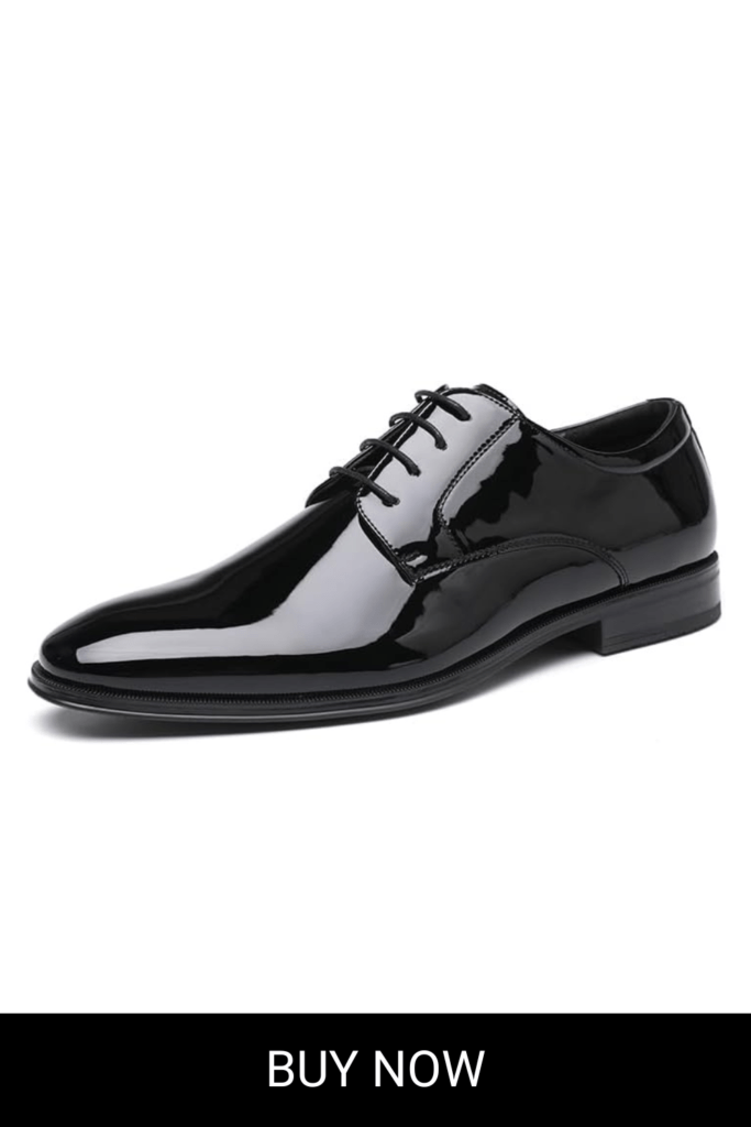 DECARSDZ Mens Faux Patent Leather Classic Lace-up Formal Oxford Tuxedo Dress Shoes Men Wedding Shoe