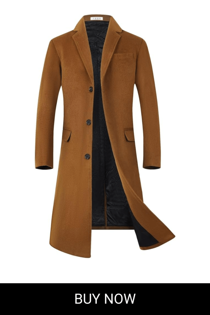 ELETOP Men's Trench Coat Long Wool Coat Winter Classic Overcoat Top Pea Coat
