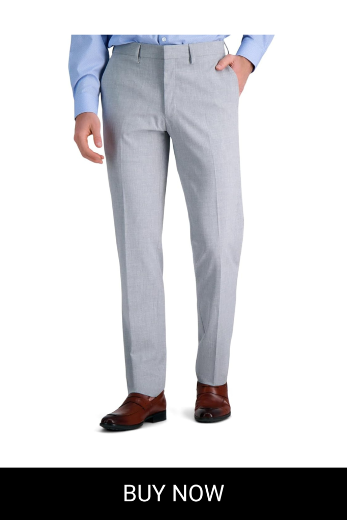 HAGGAR Mens 4 Way Stretch Slim Fit Flat Front Dress Pant