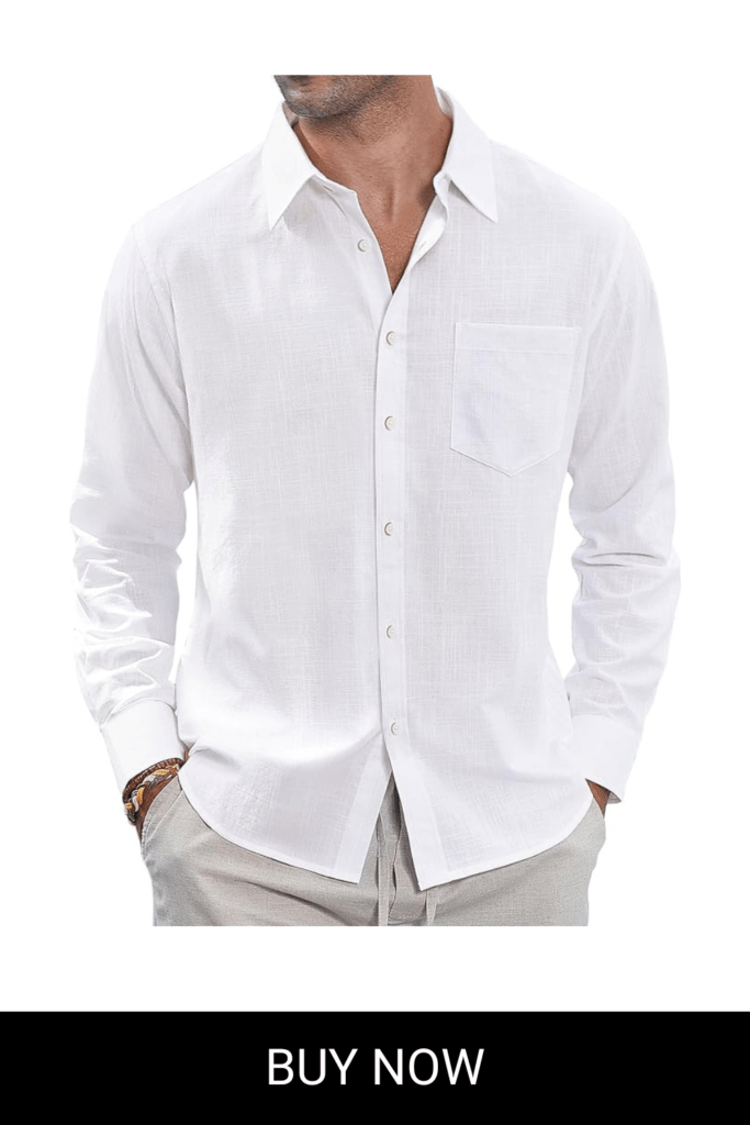 J.VER Men's Linen Shirts Casual Button Down Long Sleeve Shirt Solid Spread Collar Summer Beach Shirts with Pocket