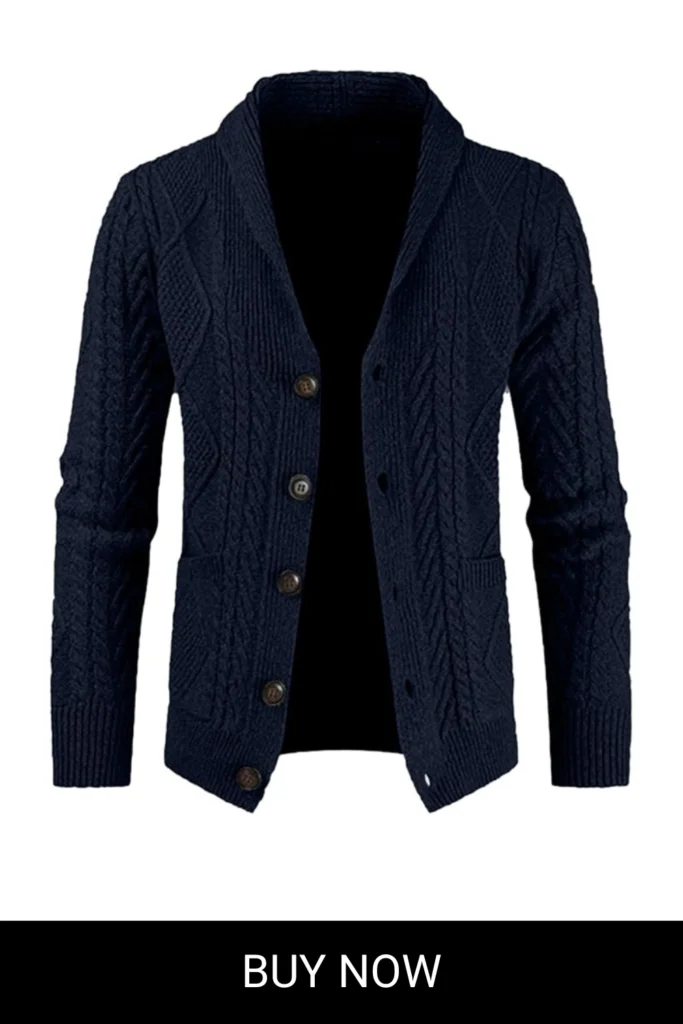JMIERR Men's Casual Long Sleeve Shawl Collar Buttons Down Cable Knit Cardigan Sweater with Pockets
