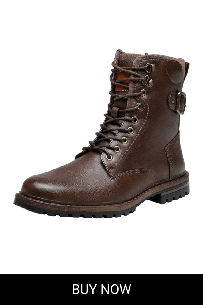 Jousen Boots for Men Casual Dress Retro Lace Up Motorcycle Boots Brown