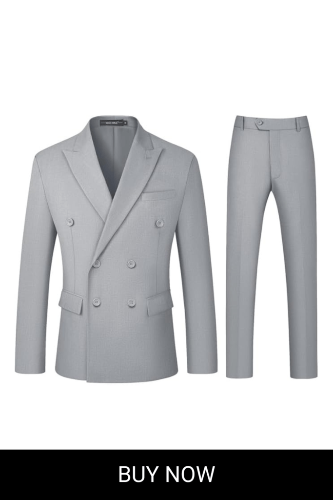 MAGE MALE Men's 2 Piece Suit Elegant Solid Double Breasted Slim Fit Tuxedo Suit with Blazer and Pants