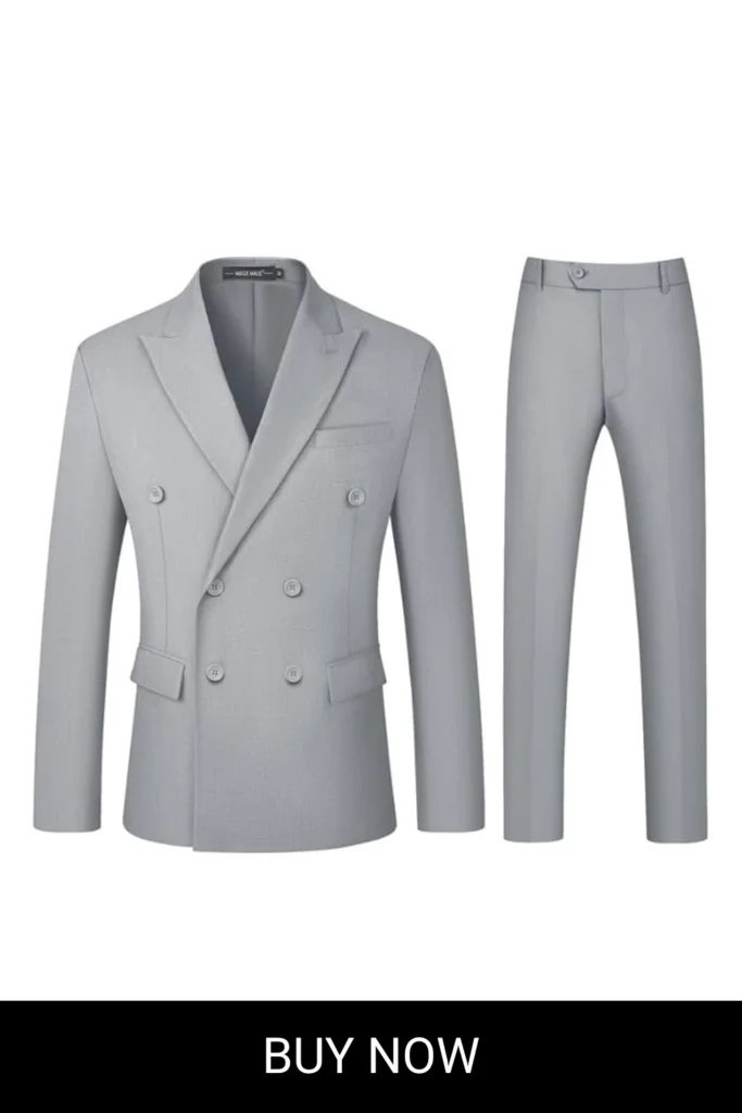 MAGE MALE Men's 2 Piece Suit Elegant Solid Double Breasted Slim Fit Tuxedo Suit with Blazer and Pants