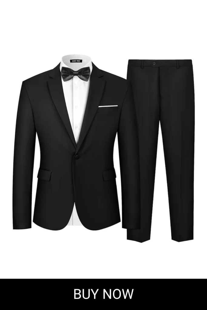 MAGE MALE Men's 2 Piece Suit One Button Slim Fit Formal Wedding Prom Tuxedo Suits Blazer Pants with Bow Tie Set