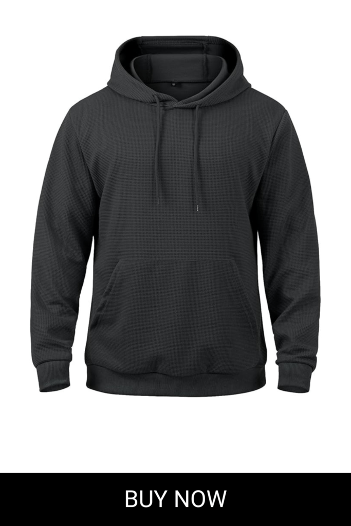 MANSDOUR Men's Hoodie Casual Long Sleeve Waffle Knit Drawstring Hoodies Pullover Sweatshirts With Pocket